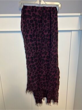 Wilfred Purple and Black Leopard Print Fringe Scarf